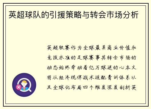 英超球队的引援策略与转会市场分析